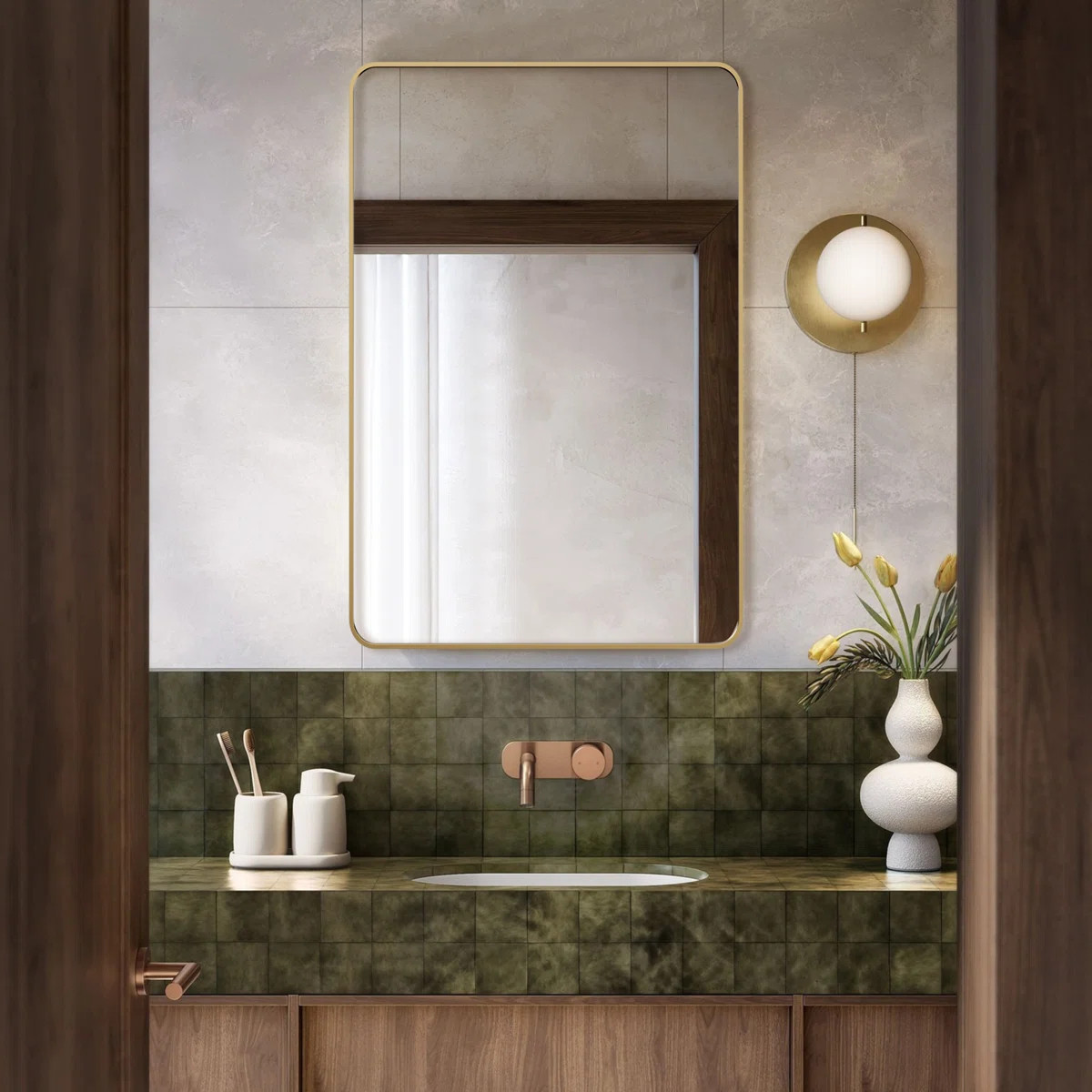 Bathroom Mirror, Brushed Aluminum Alloy Frame Vanity Rounded Rectangle Wall Mirror For Bedroom, L... | Wayfair North America