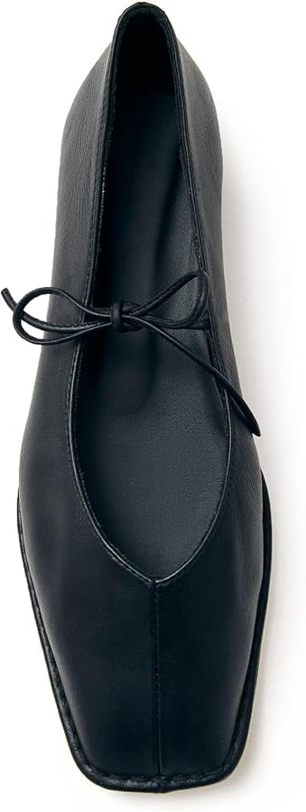 Lace Up Ballet Flats for Women Bow Square Toe Mary Jane Flats Slip On Leather Ballerina Shoes | Amazon (US)