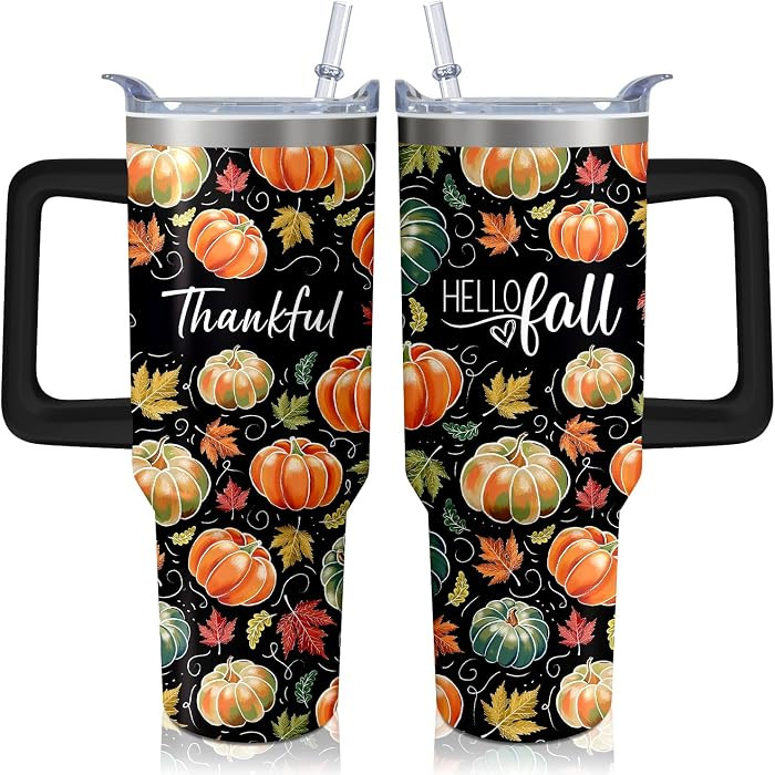 40oz Fall Pumpkin Tumbler With Handle and Straw,Gifts for Women, Autumn Coffee Mug Water Bottle, ... | Amazon (US)