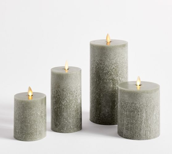 Premium Flickering Flameless Wax Pillar Candle - Salt Washed | Pottery Barn (US)