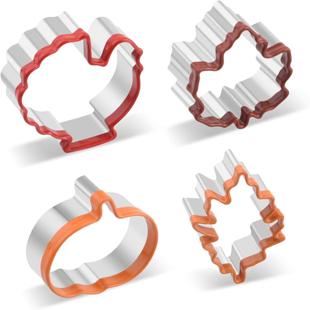 4 Piece Thanksgiving and Fall Holiday Cookie Cutters Set, 2.5” Stainless Steel Halloween Pumpki... | Amazon (US)