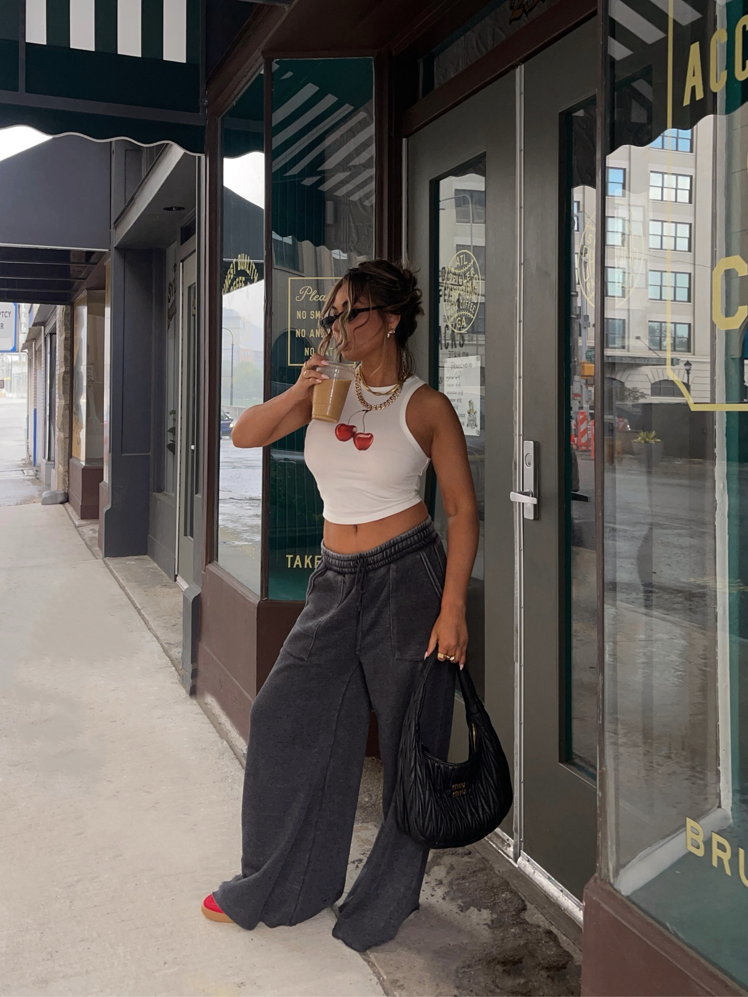 Cherry tank top, comfy pants, wide leg sweatpants, Y2K top, casual outfit 

#LTKfindsunder100