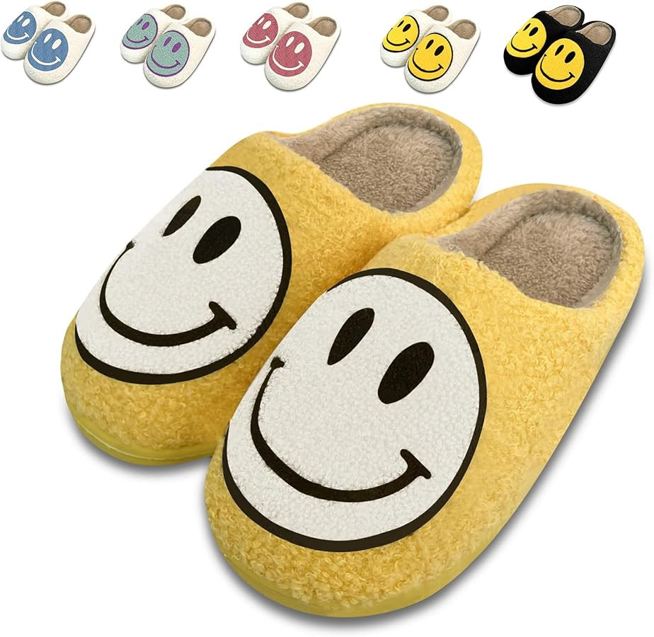 YAEGER Women Men Retro Preppy Happy Face Slippers Warm Plush Slip-On House Slipper for Winter Ind... | Amazon (US)