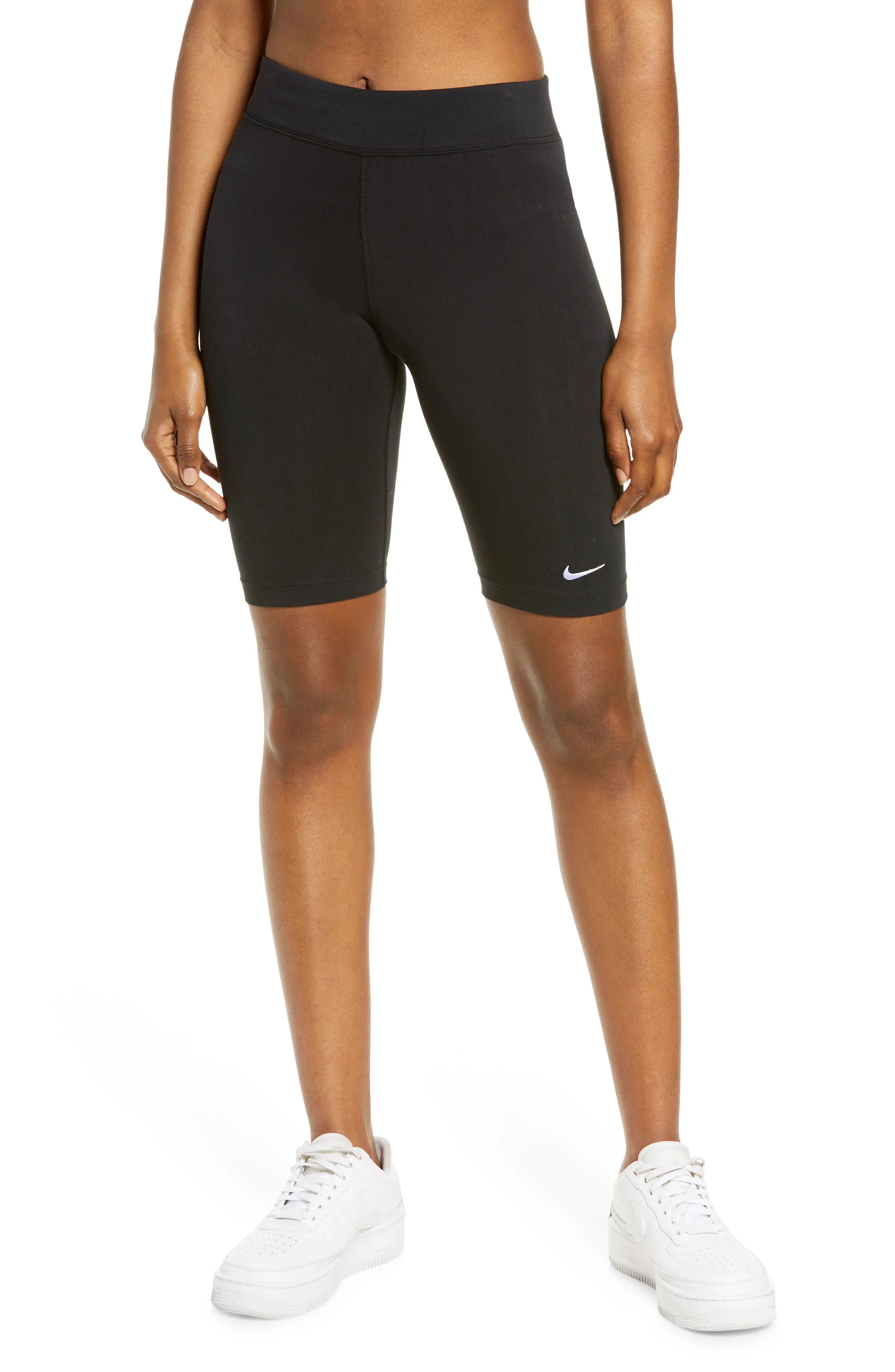 Nike Sportswear Essential Bike Shorts in Black/White at Nordstrom, Size Small | Nordstrom