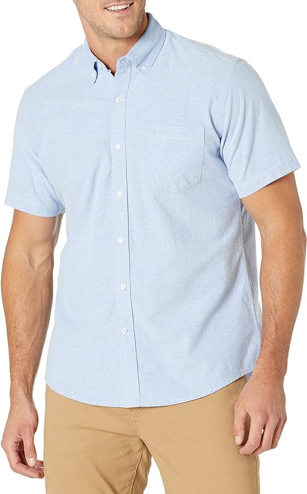 Amazon.com: Amazon Essentials Men's Regular-Fit Short-Sleeve Pocket Oxford Shirt, Blue, Large : C... | Amazon (US)
