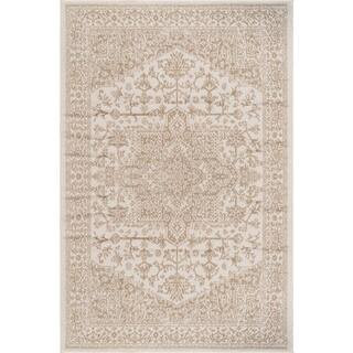 Athena Beige 9 ft. x 12 ft. Rubber Back Washable Oriental Border Indoor Outdoor Patio Area Rug | The Home Depot