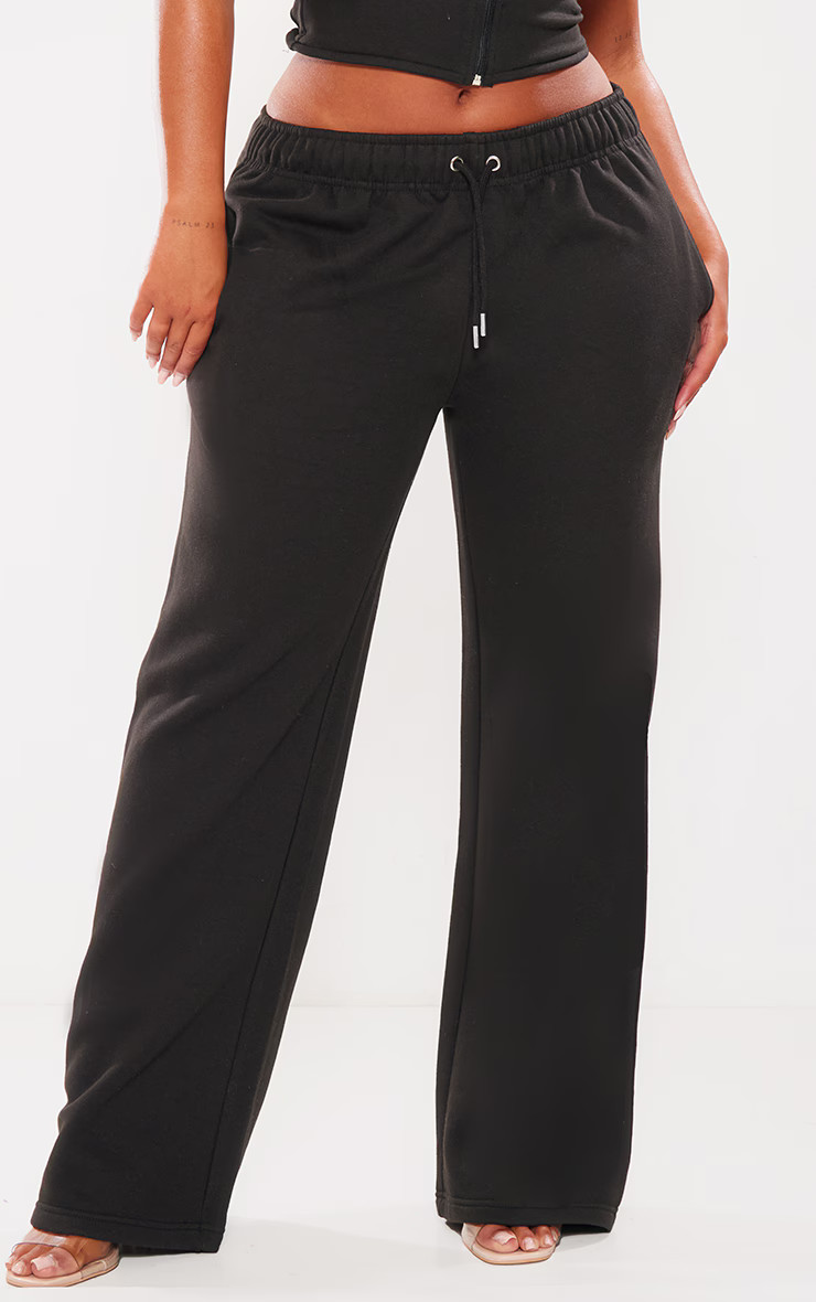 Shape Black Sweat Drawstring Waist Wide Leg Sweatpants | PrettyLittleThing US