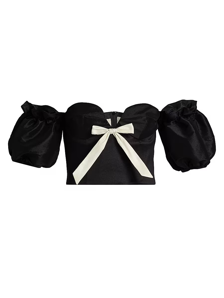 Women's Benazir Taffeta Bow Top - Black - Size 10 | Saks Fifth Avenue