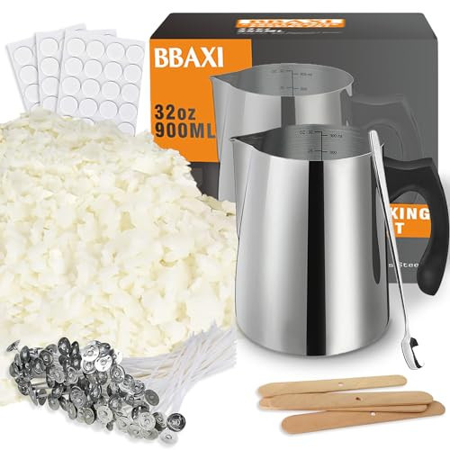 BBAXI Candle Making Kit - 32oz Pouring Pot, 16oz Soy Wax, Wooden Wick Holders, Candle Wicks, Stickers and Spoon | Amazon (US)