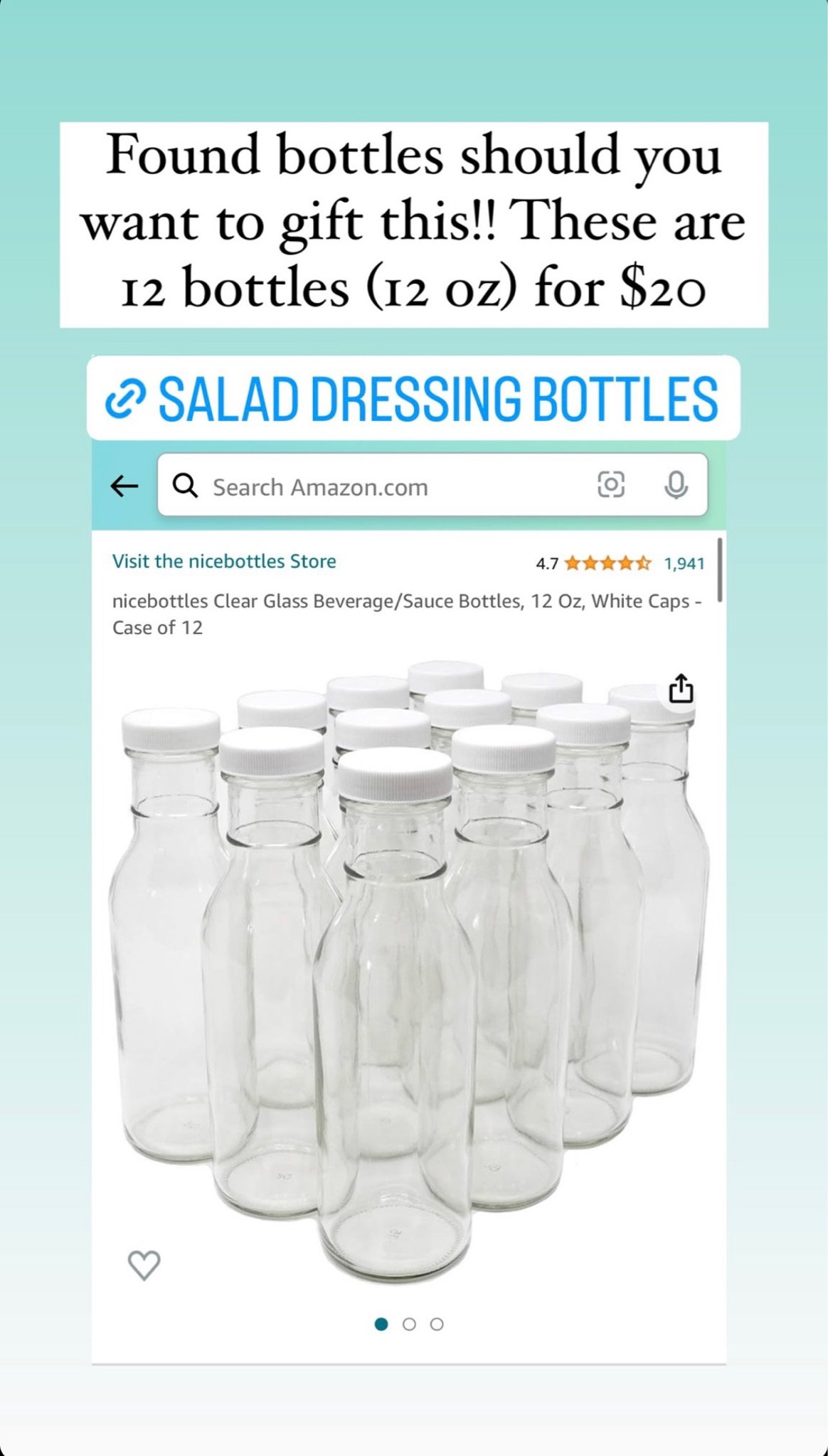 I remember one year my mom had a dinner party and she made this amazing maple mustard vinaigrette then made everyone some to take home. Such a unique gift! Linking here some clear glass bottles  

#LTKfindsunder50 #LTKGiftGuide #LTKhome