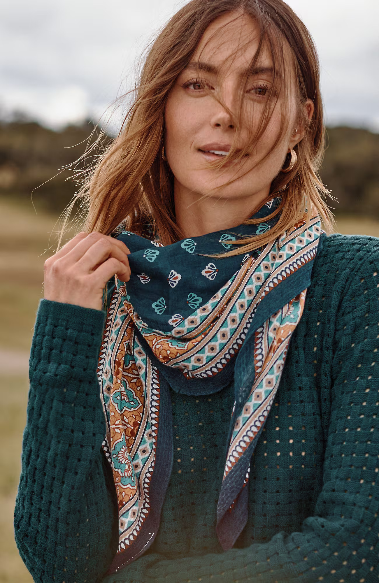 Mixed-Pattern Tasseled Diamond Scarf | J. Jill