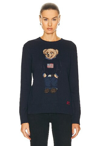 Polo Ralph Lauren Bear Long Sleeve Pullover Sweater in Navy | FWRD 