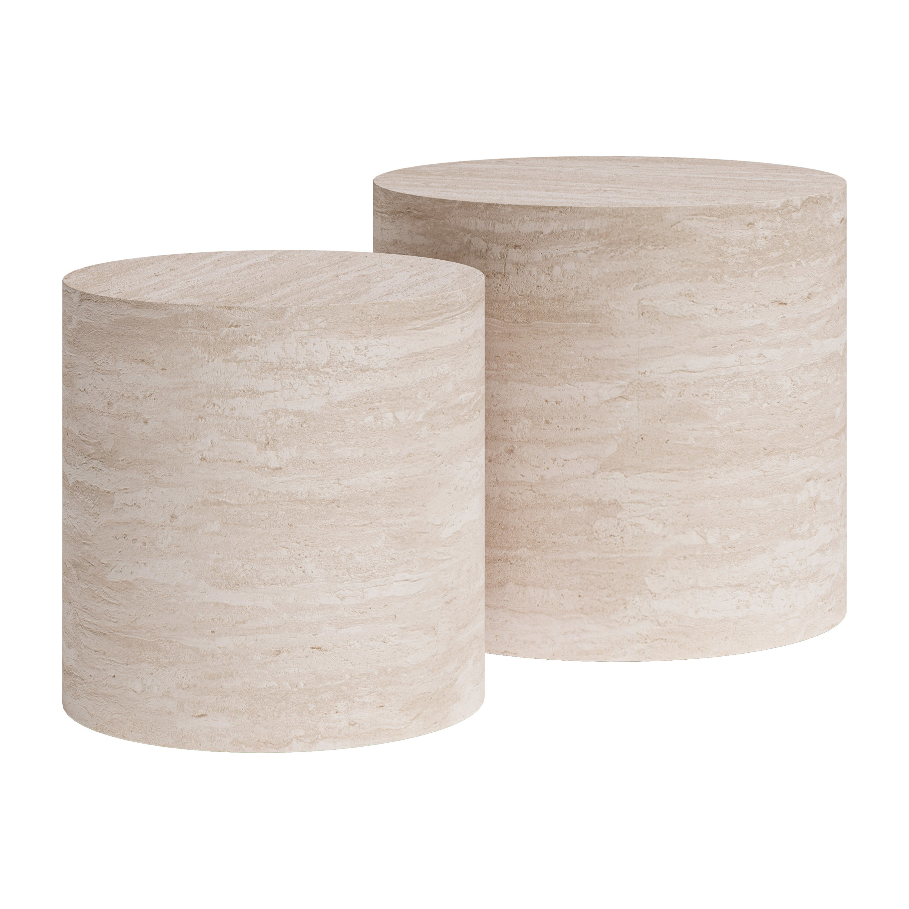 Oru Round Faux Travertine Cylinder Coffee Tables 2 Piece Set | World Market