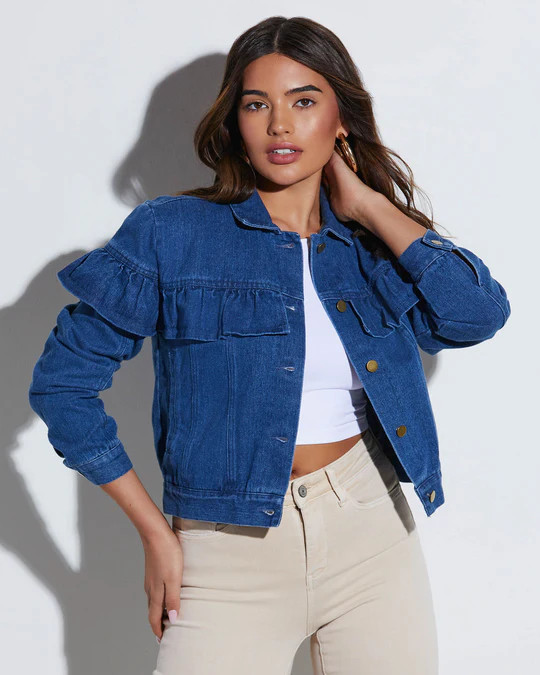 Perez Denim Ruffle Jacket | VICI
