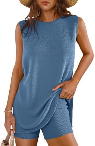 Glamaker Women's 2 Piece Short Sets Summer Lounge Sets Sweater Knit Beach Vacation Matching Sets ... | Amazon (US)