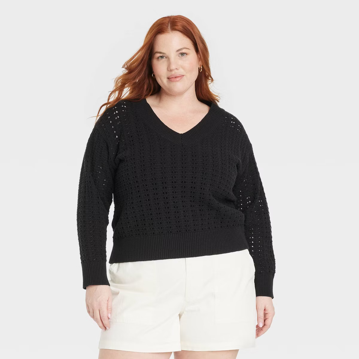 Women's Openwork V-Neck Pullover Sweater - Universal Thread™ | Target