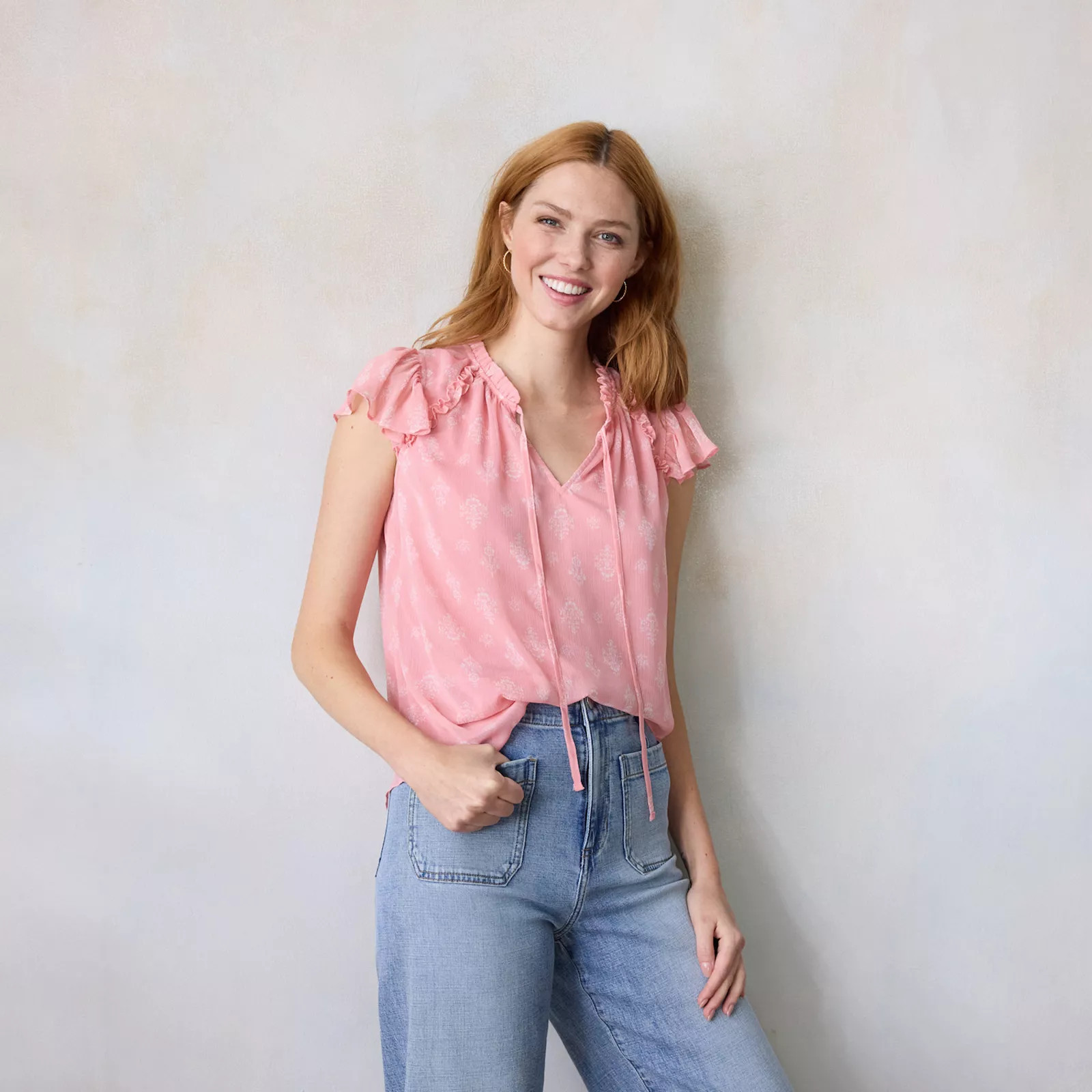 Women's LC Lauren Conrad Ruffle V-Neck with Trim Top | Kohl's