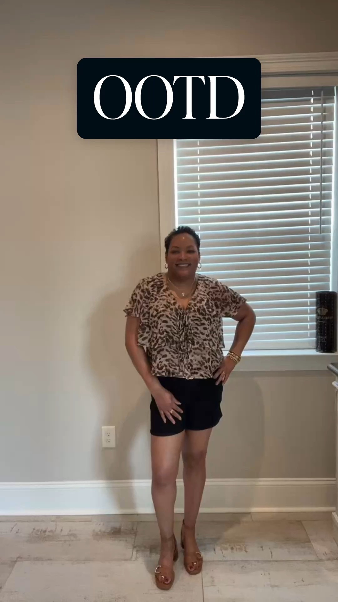 This look is a chic effortless vibe with a leopard print top, black shorts, neutral heels, and gold accessories. 

“A little leopard, a lot of confidence. 🤎✨

#LTKootd #LTKOver40 #LTKPetite
