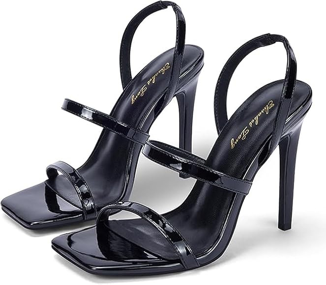 Elisabet Tang Square Toe Heels Stiletto Heels for Women,4.3 Inch Open Toe Heels Strappy Heels Wom... | Amazon (US)