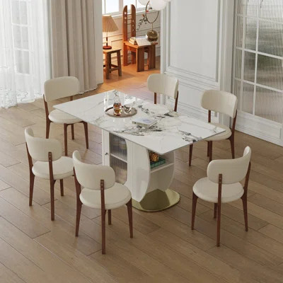 63-Inch Modern Dining Table Set with Storage for 4-6 People, Includes 6 Upholstered Chairs for Kitchen and Small Spaces | Wayfair North America