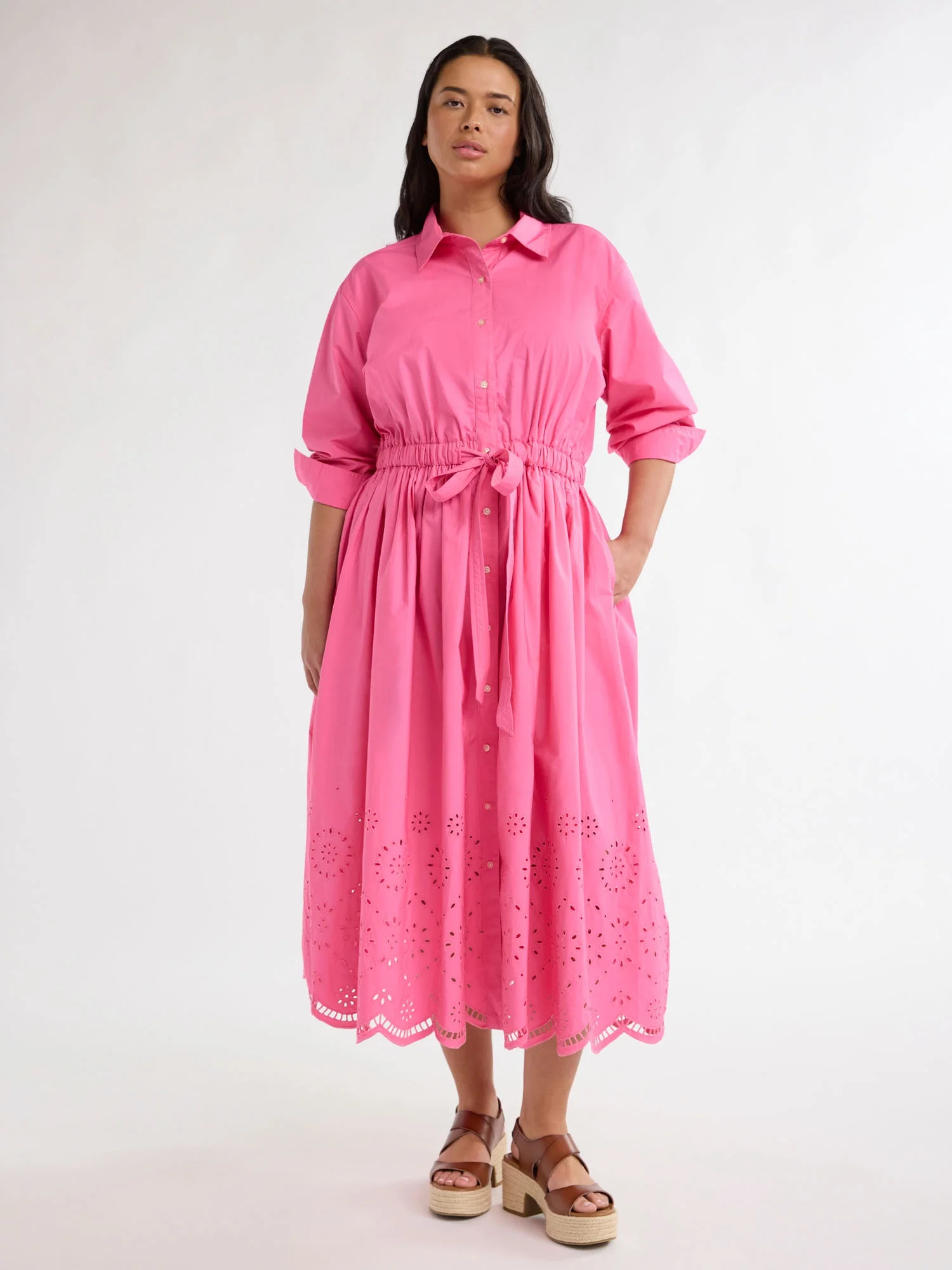 Free Assembly Women’s and Women's Plus Cotton Eyelet Maxi Shirtdress, Sizes XS-4X | Walmart (US)