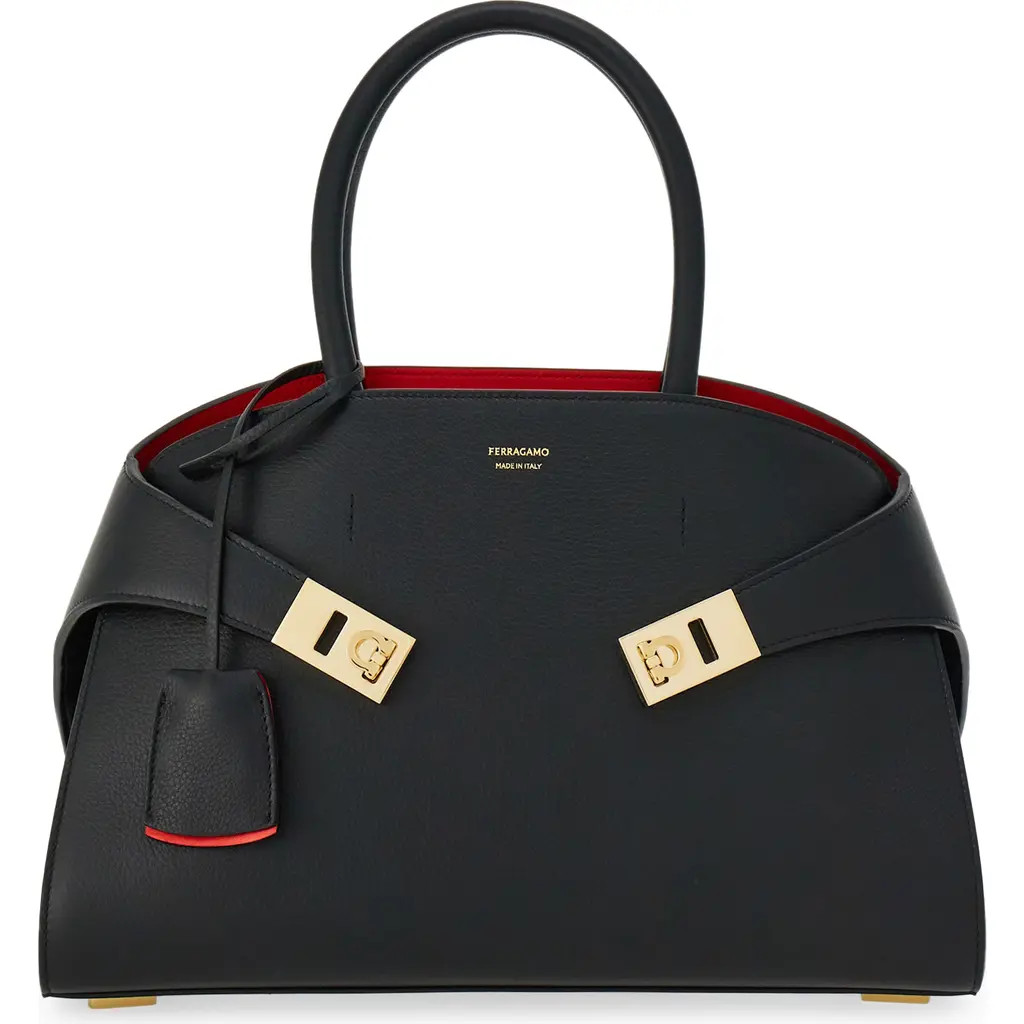 FERRAGAMO Hug Small Leather Top Handle Bag in Nero at Nordstrom | Nordstrom