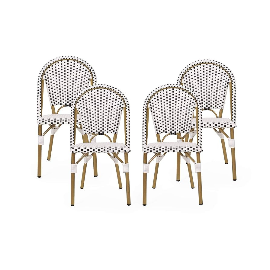 Christopher Knight Home Philomena Outdoor French Bistro Chair (Set of 4), Black + White + Bamboo ... | Amazon (US)