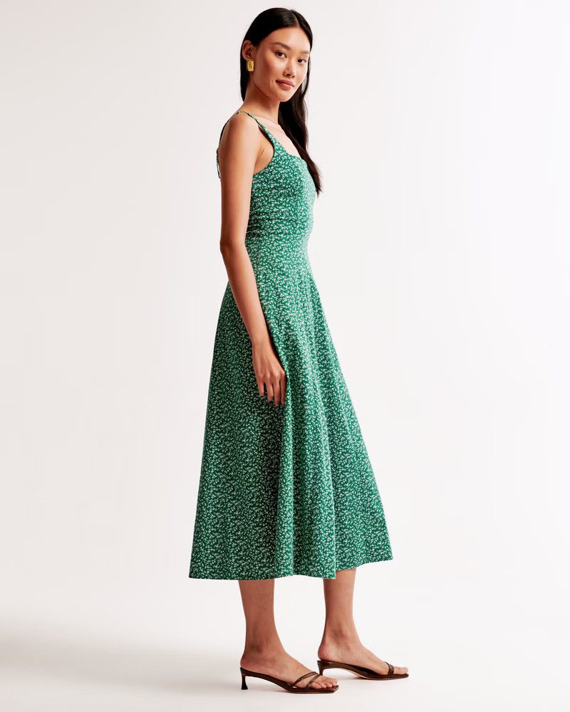 Women's Fit & Flare Stretch Midi Dress | Women's | Abercrombie.com | Abercrombie & Fitch (US)