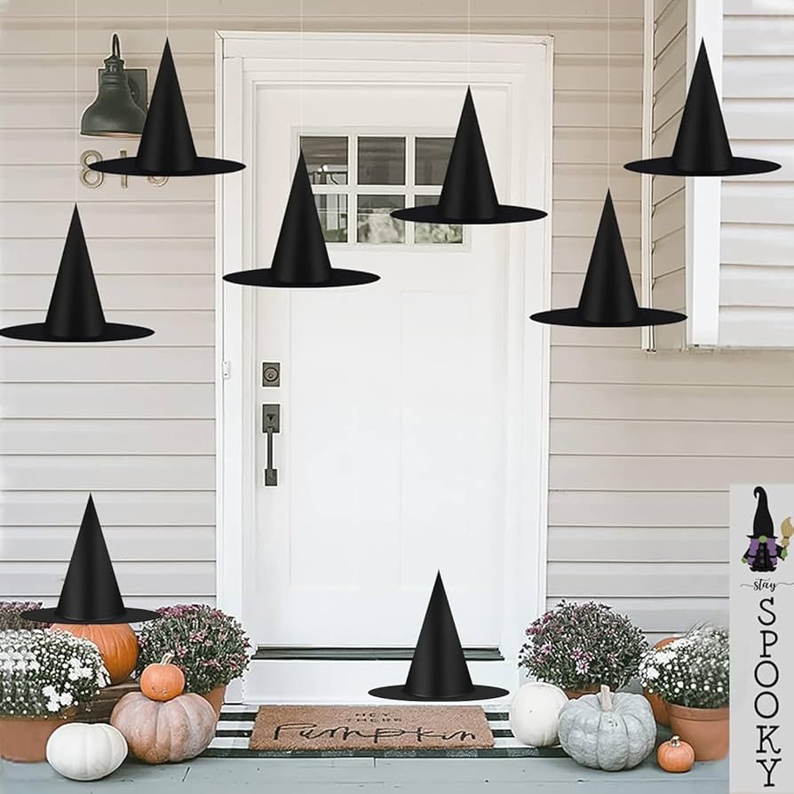 Halloween Black Witch Hats Decorations, Thickened Hanging Witch Hat Bulk, Floating Front Porch Ya... | Amazon (CA)