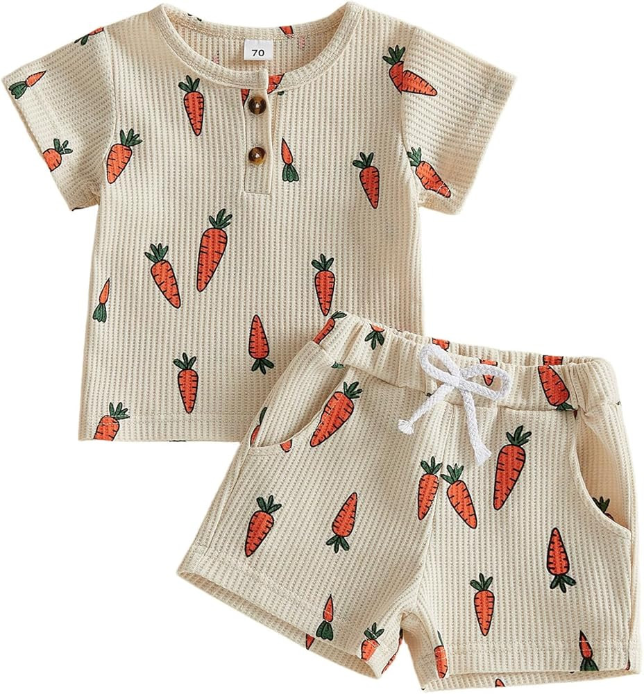 Baby Boy Easter Outfit Cute Infant Boys Short Sleeve Carrot Print Tee Shirt Tops with Shorts 2 Pi... | Amazon (US)