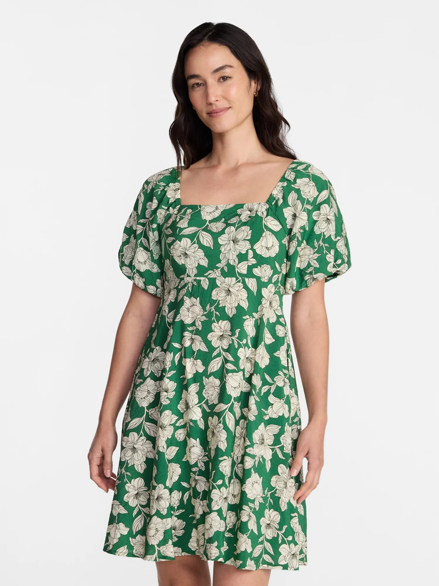 Time and Tru Women's Airflow Mini Dress with Puff Sleeves, Sizes XS-XXXL - Walmart.com | Walmart (US)