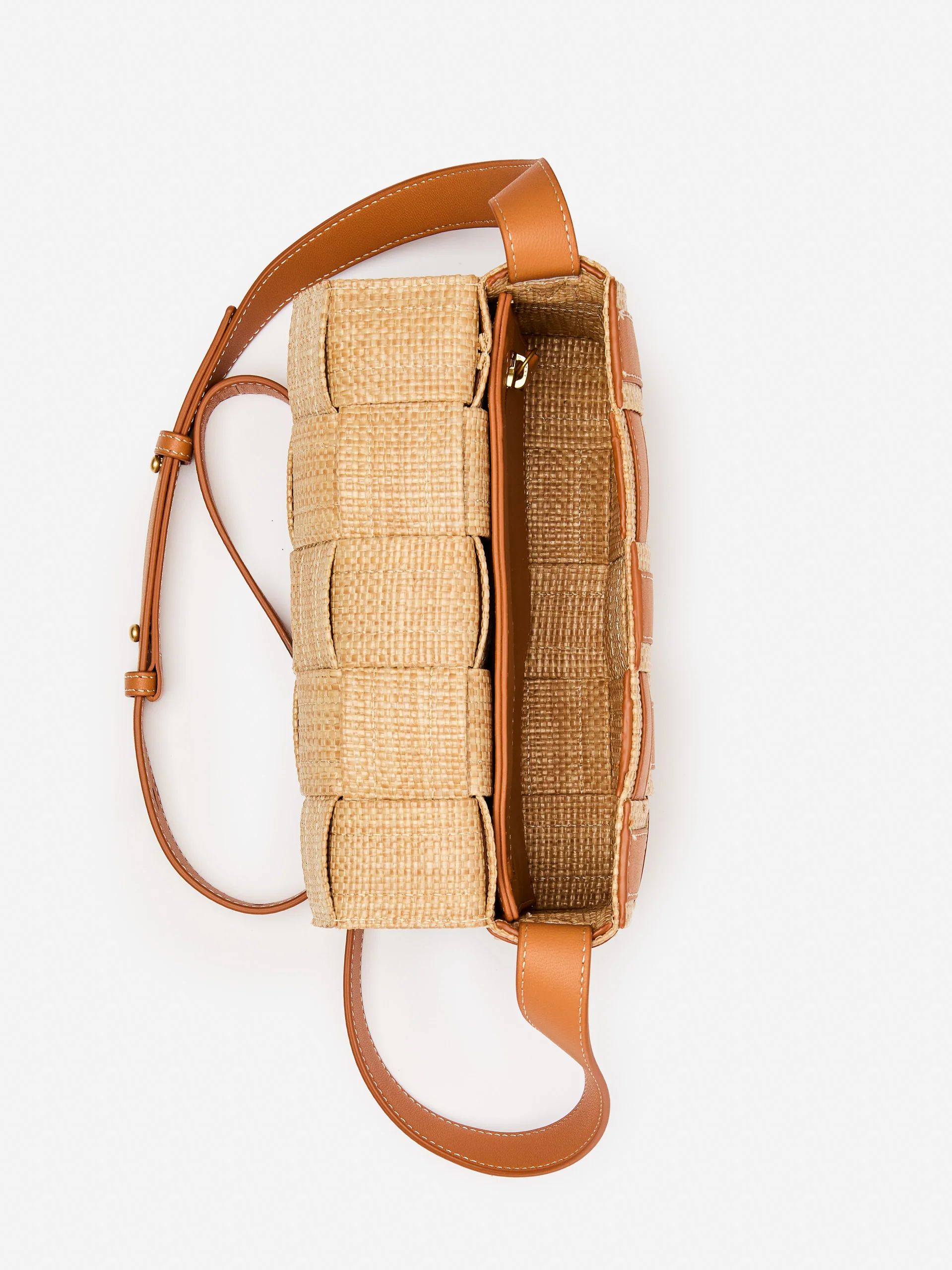 Brown Solid Una Leather & Raffia Crossbody | Women's Handbags | J.McLaughlin | J.McLaughlin