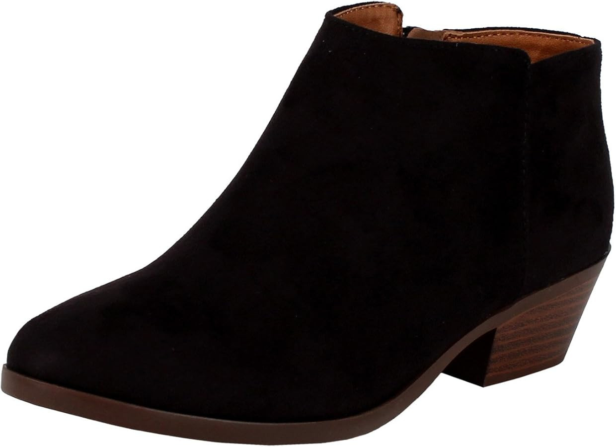 Soda Mug Natural Suede Western Faux Suede Low Chunky Block Heel Ankle Booties | Amazon (US)
