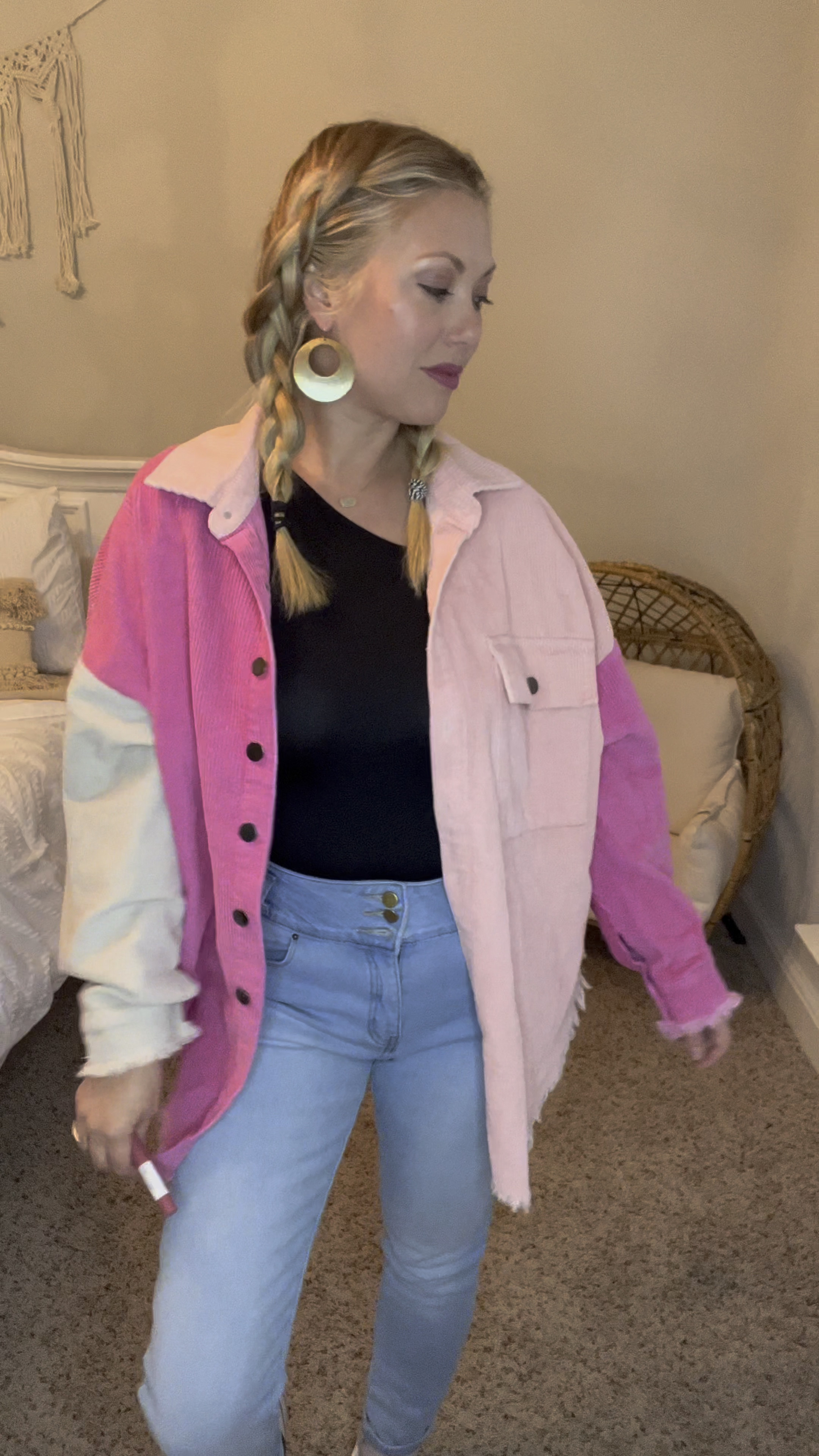 Spring casual outfit, pink shacket, black bodysuit 

#LTKstyletip #LTKU #LTKFind