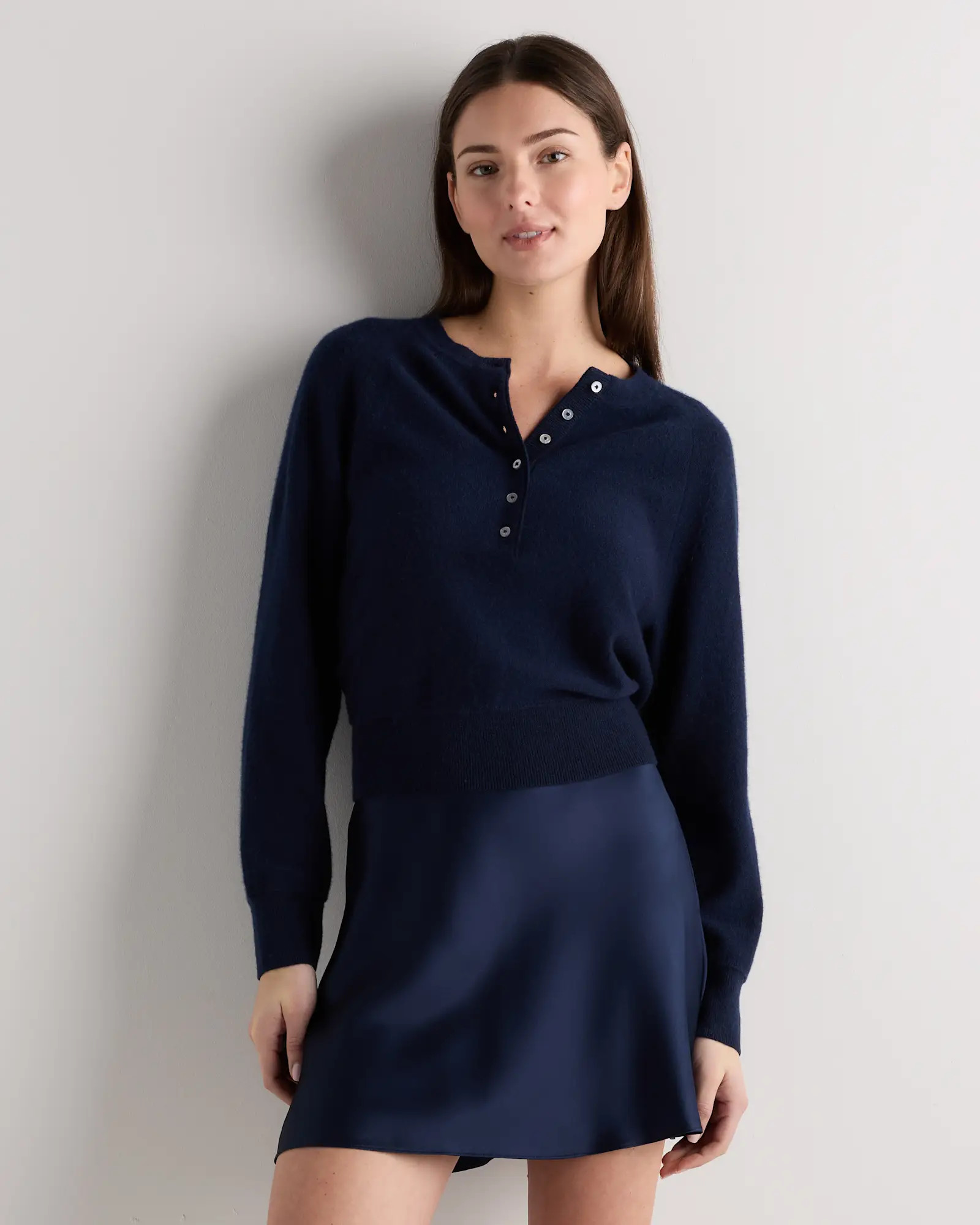 Mongolian Cashmere Dolman Sleeve Henley Sweater | Quince