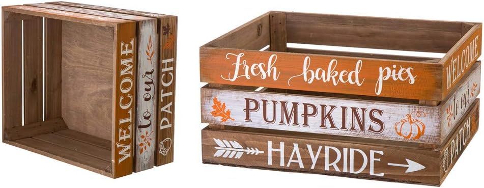 Glitzhome Wooden Crate Rustic Nesting Wooden Crates Set of 2 Fall Decorative Storage Gift Wood Cr... | Amazon (US)