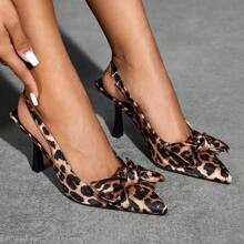 Fashion Leopard Print High Heel Court Shoes For Women With Bowknot Suitable For Work Or Date Party Baddie Trendy Chic Gorgeous Style Halloween Christm | SHEIN