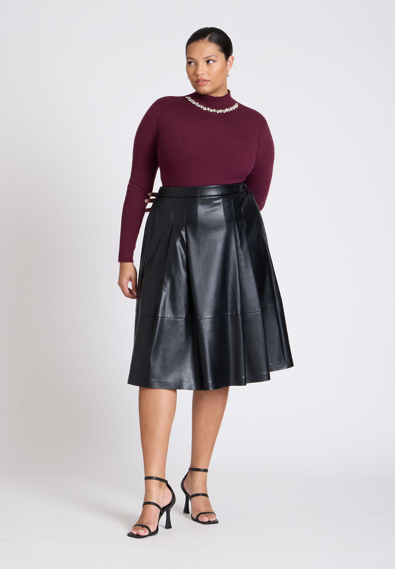 Faux Leather Full Midi Skirt | Eloquii