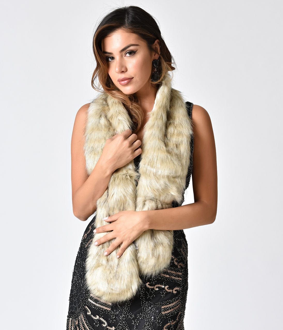 Vintage Style Beige Faux Fur Wrap Stole | UniqueVintage