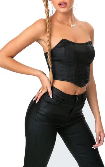 Faux Leather Strapless Corset Crop Top | Nordstrom