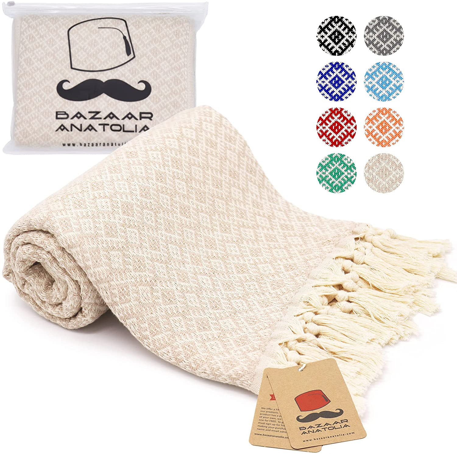 Bazaar Anatolia Ethnic Turkish Beach Towel 100% Cotton 74x39 Oversized Quick Dry Bath Towels Sand... | Amazon (US)