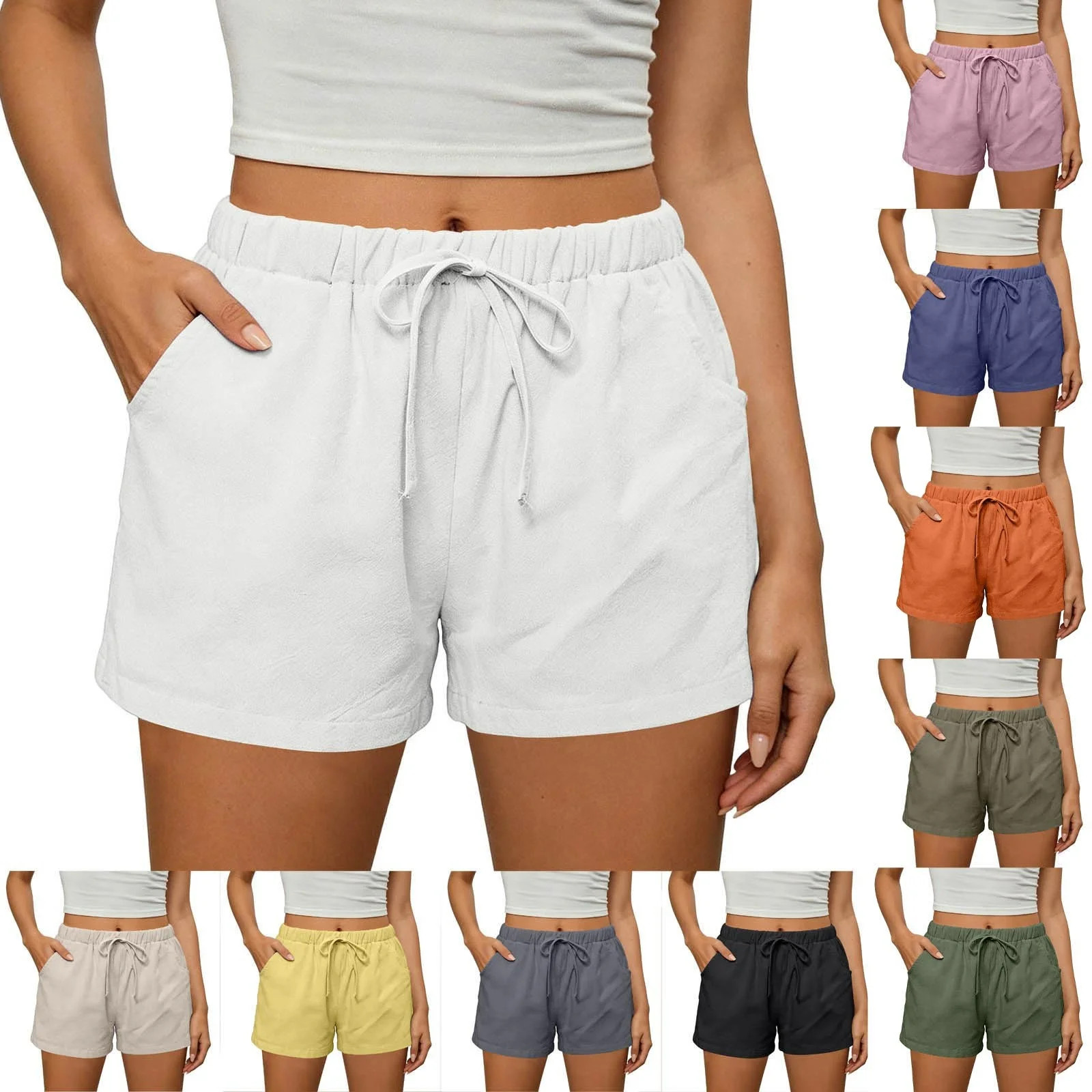 Diufon White Linen Shorts Women Summer Casual Drawstring Wide Leg Shorts High Waist Loose Shorts ... | Walmart (US)