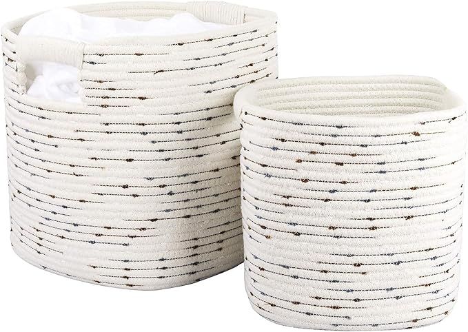 LA JOLIE MUSE Cotton Rope Storage Basket Sets 2 Pack, Natural Rope Baskets with Handles, Storage ... | Amazon (US)