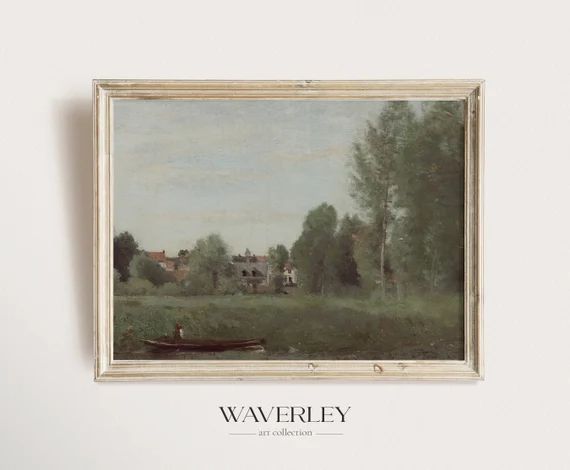 Moody Vintage Landscape, European Countryside Art, French Painting, Farmhouse Decor, 20th Century... | Etsy (US)