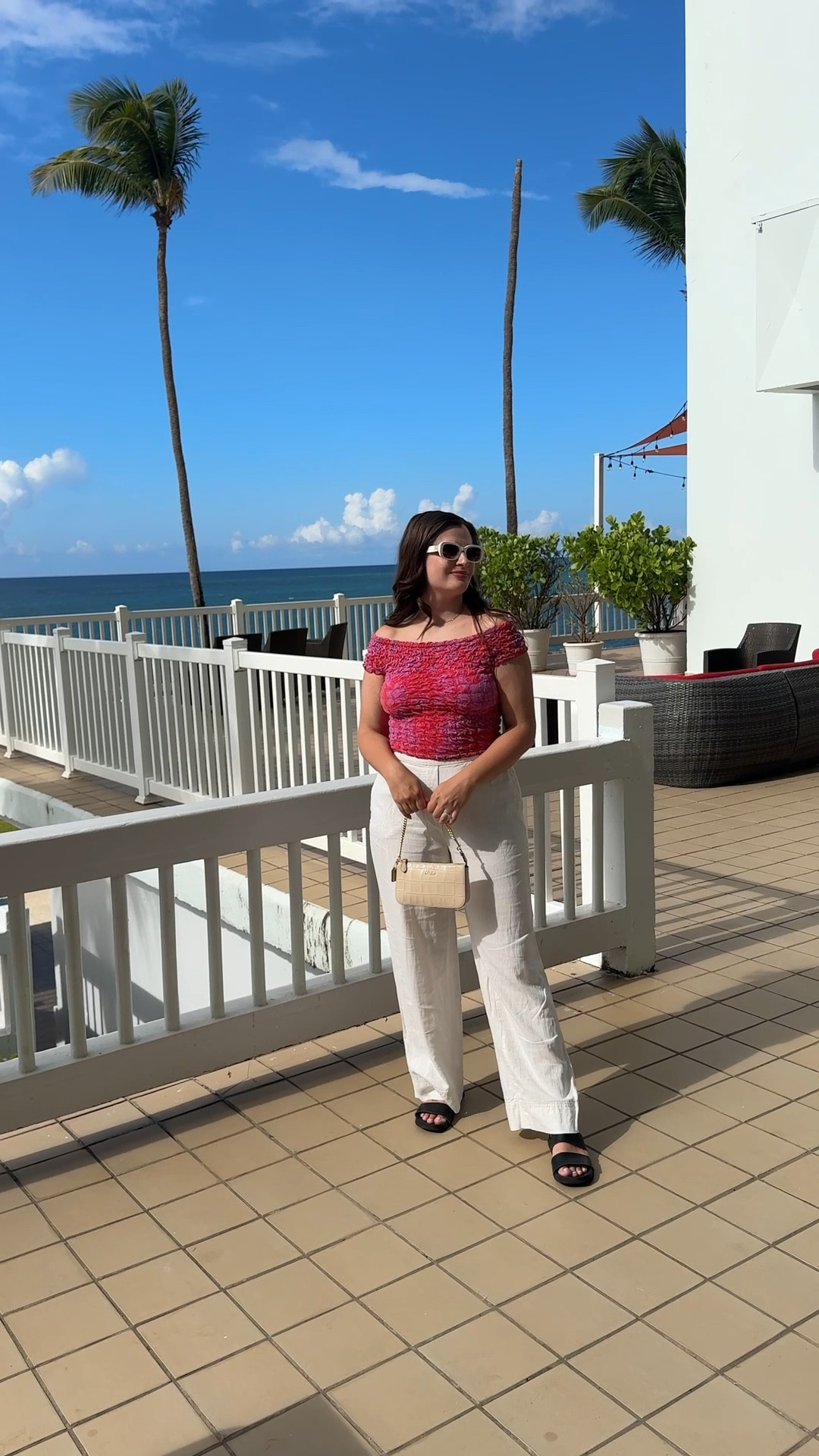 Dinner outfit for our night in Old San Juan Puerto Rico! This summer vacation outfit features white linen pants and a stretchy top with sandals and sunnies  

#LTKTravel #LTKStyleTip #LTKSeasonal