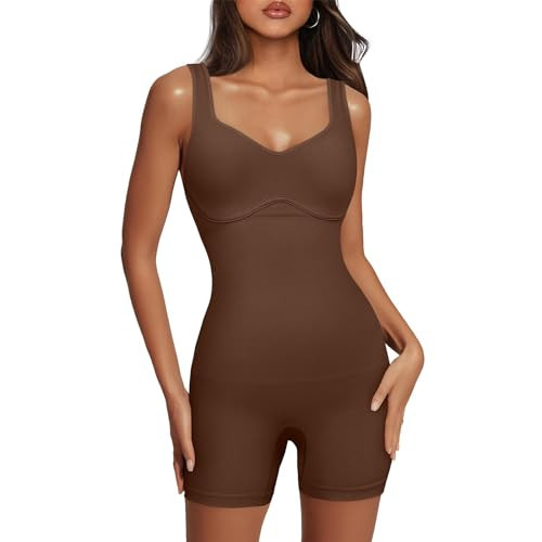 Popilush Womens Jumpsuits Ribbed Sleeveless Bodysuits Backless Seamless Bodycon Rompers Brown Large Brown-1 Large | Amazon (US)