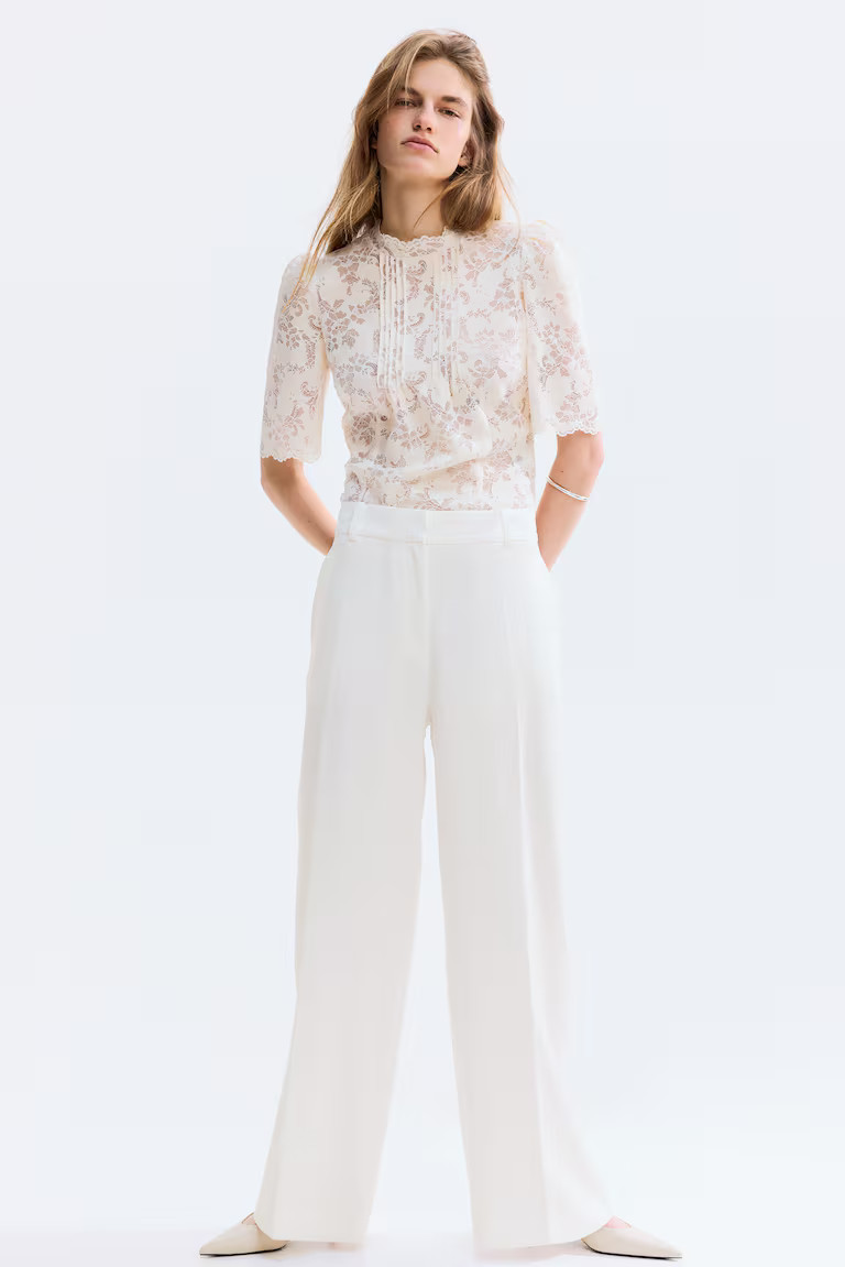 H & M - Wide tailored trousers - Cream | H&M (UK, MY, IN, SG, PH, TW, HK)