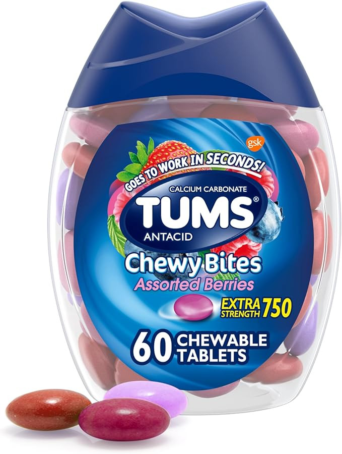 TUMS Chewy Bites Antacid Tablets for Chewable Heartburn Relief and Acid Indigestion Relief, Assor... | Amazon (US)