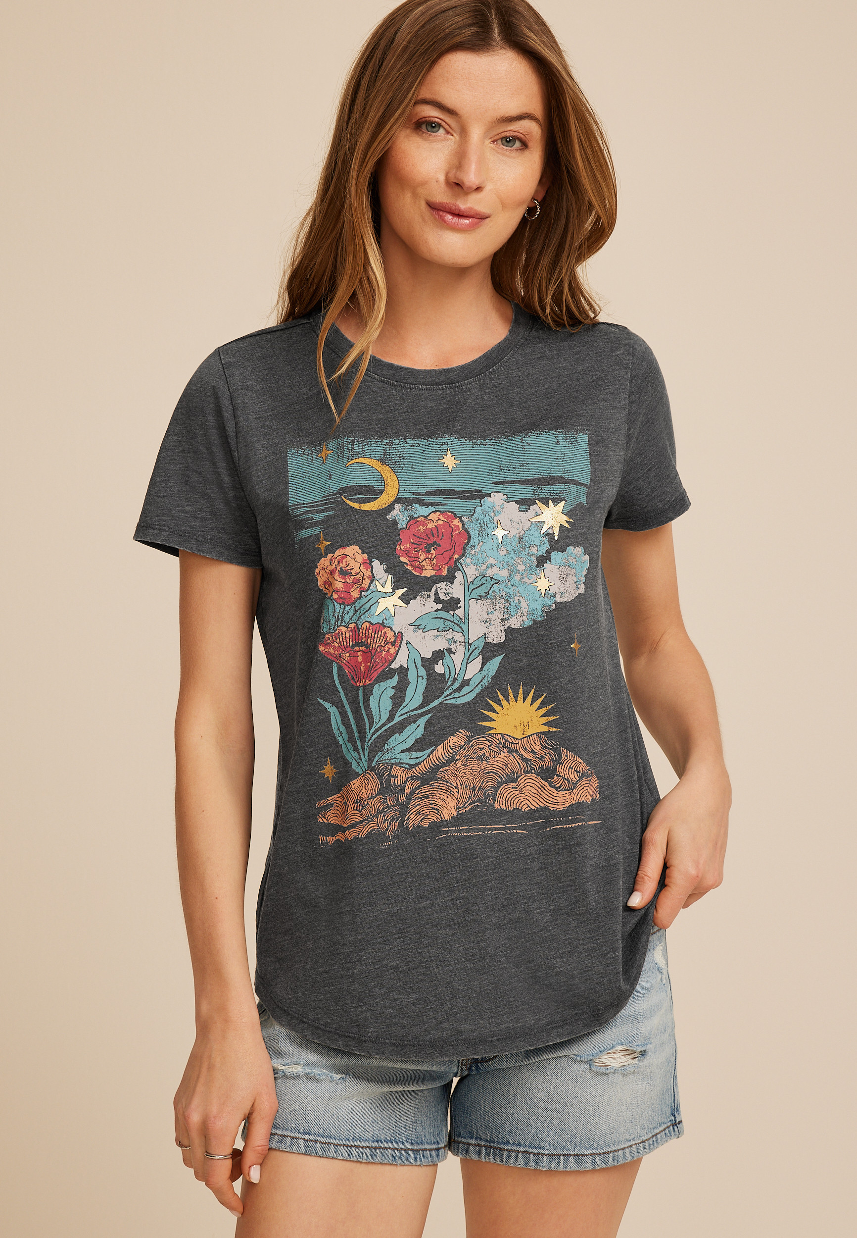 Floral Scenery Classic Fit Graphic Tee | maurices | Maurices