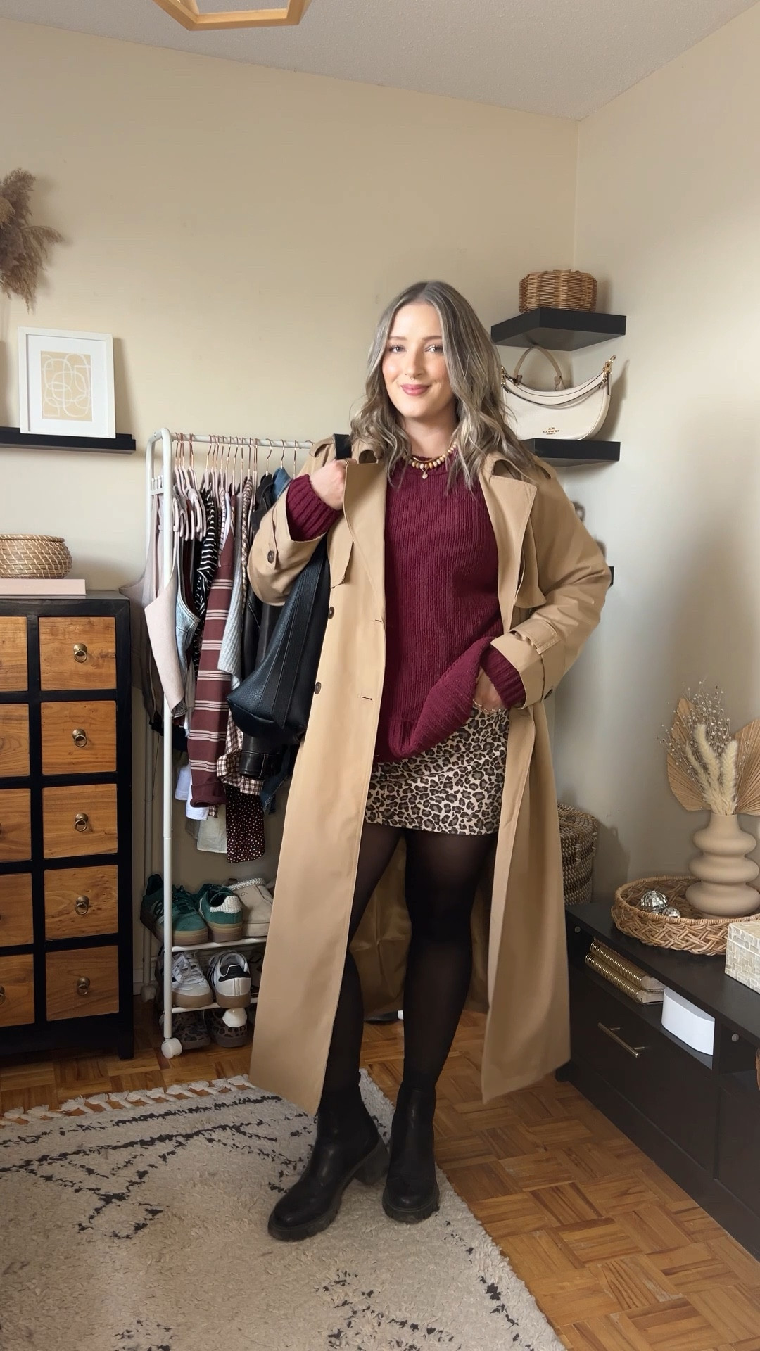 Wearing my usual size L in the burgundy chenille sweater (so soft) and classic trench. Wearing 32 in the leopard skirt for a looser fit. Boots are TTS.


#LTKstyletip #LTKmidsize #LTKfall